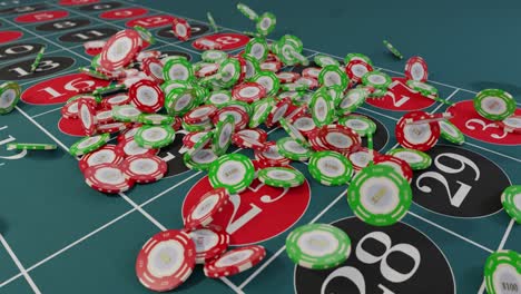Casino-Chips-Fallen-Auf-Den-Roulettetisch,-Glücksspiel,-Geld-Gewinnen